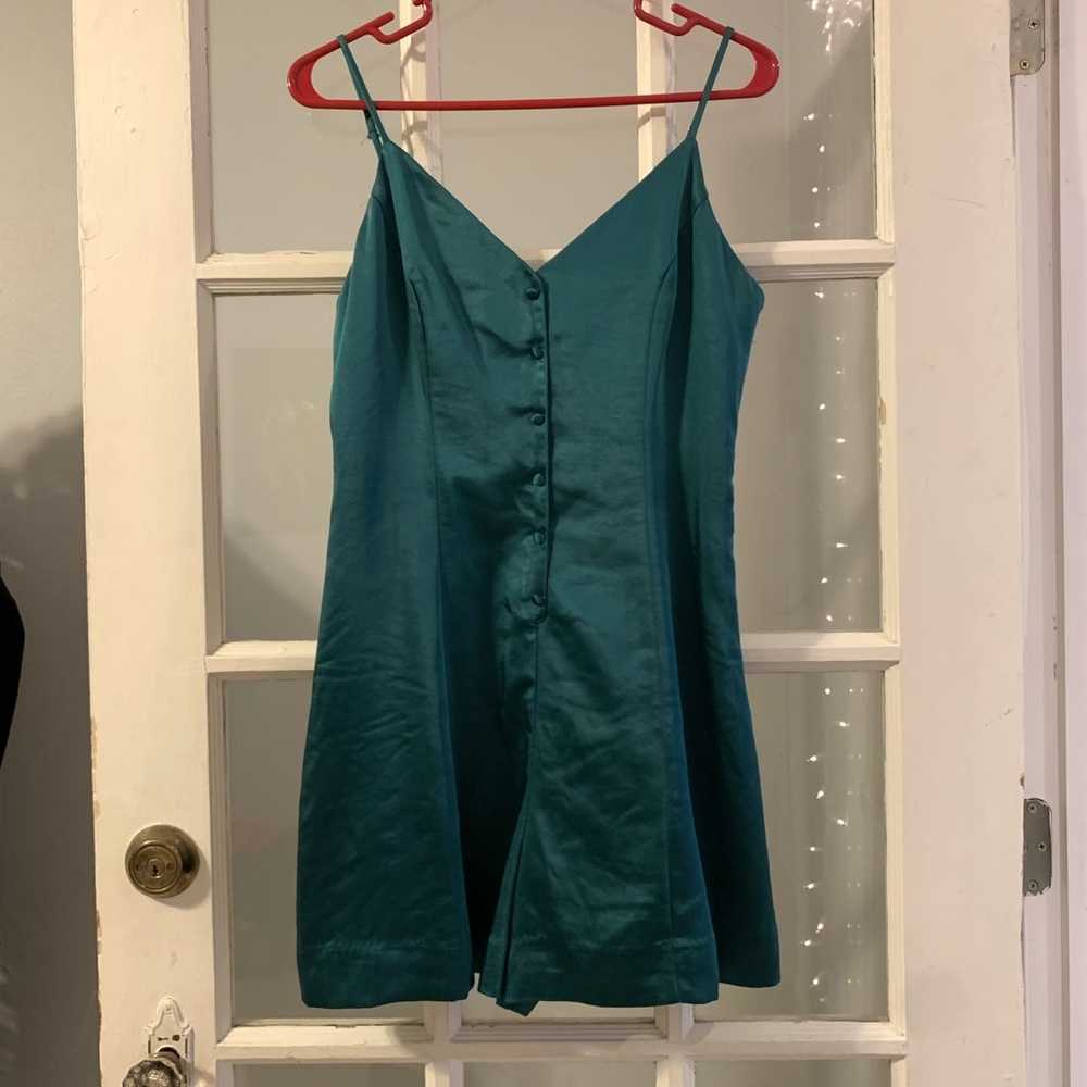 emerald green satin romper/one peice